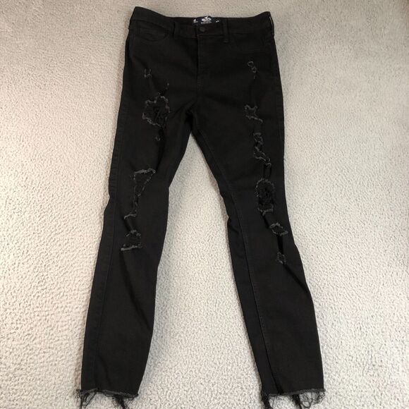 Hollister Jeans Womens 29 Black Distressed High-Rise Super Skinny Stretch Preppy - Picture 1 of 9